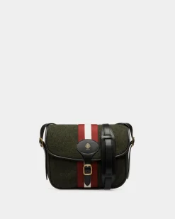 Beckett Crossbody Bag In Dark Green Wool And Leather