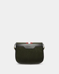 Beckett Crossbody Bag In Dark Green Wool And Leather