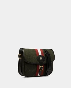 Beckett Crossbody Bag In Dark Green Wool And Leather