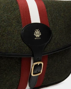 Beckett Crossbody Bag In Dark Green Wool And Leather