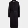 Belted Coat In Navy Blue Wool Blend