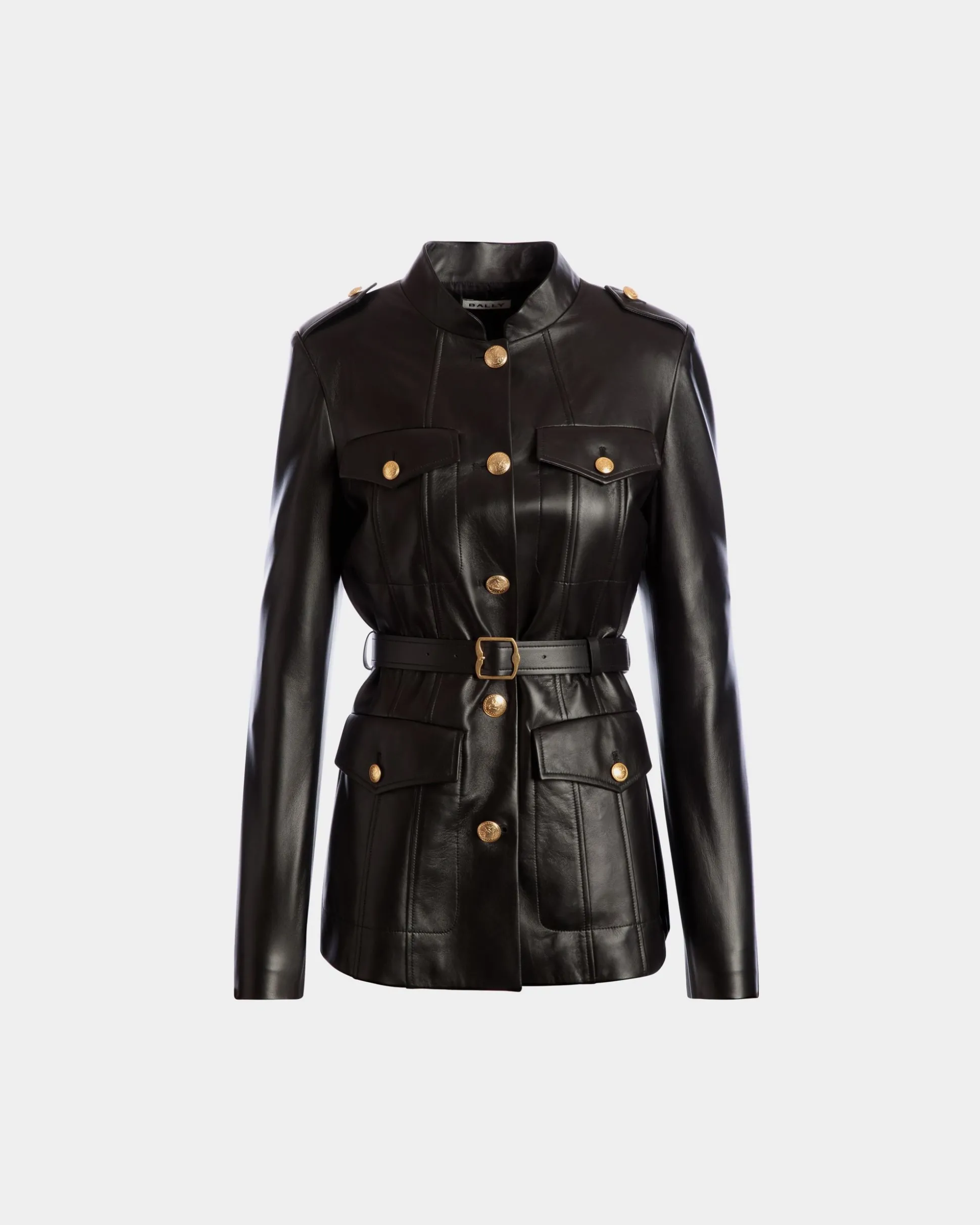 Belted Jacket In Black Leather