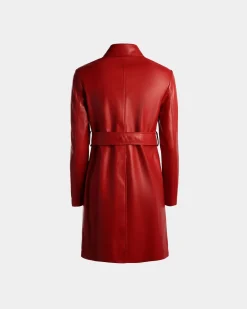 Belted Midi Coat in Candy Red Leather