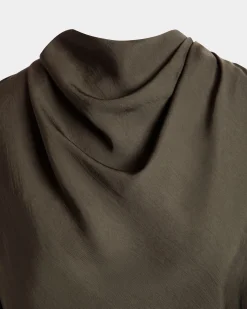 Belted Midi Dress In Military Green Fluid Twill