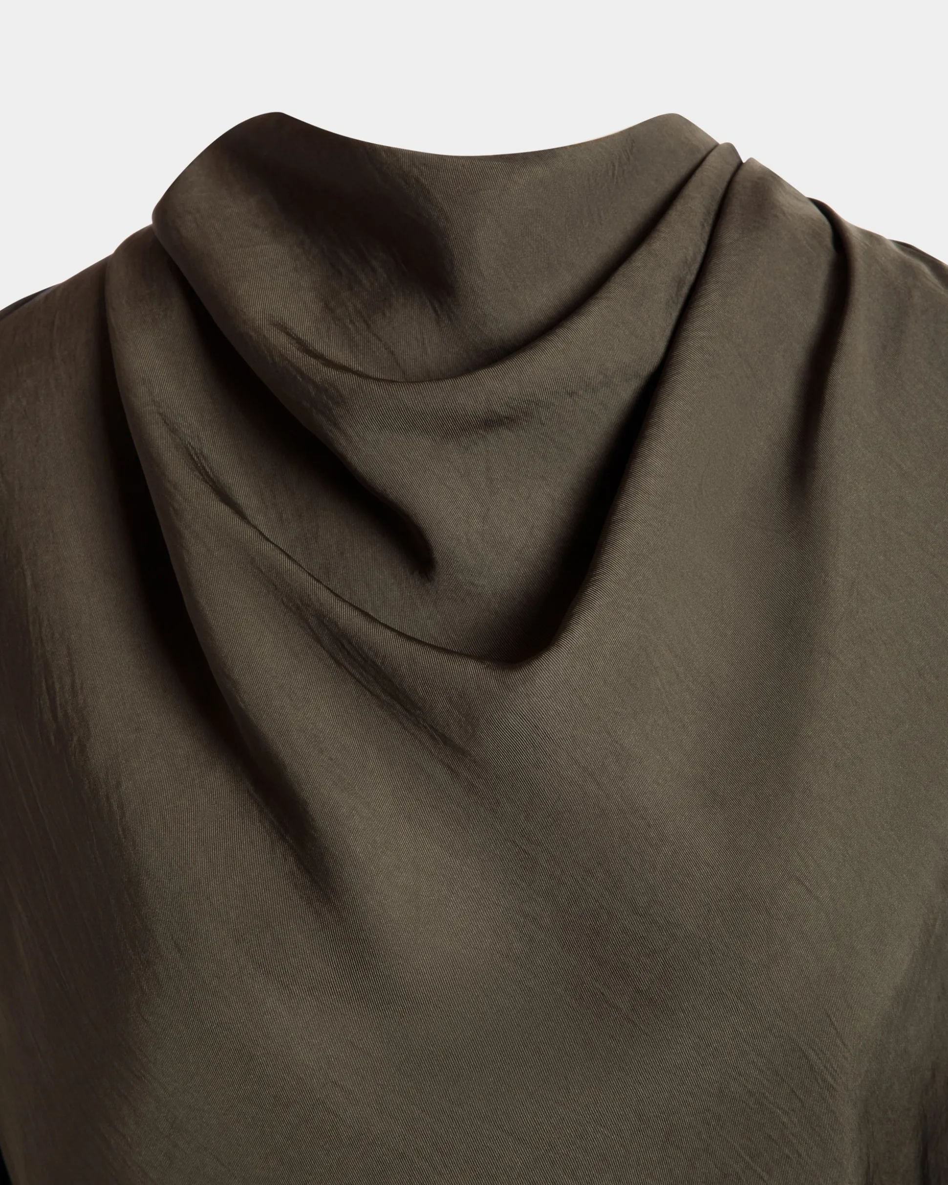 Belted Midi Dress In Military Green Fluid Twill