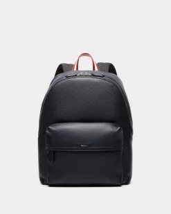 Code Backpack In Navy Blue Grained Leather