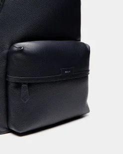 Code Backpack In Navy Blue Grained Leather
