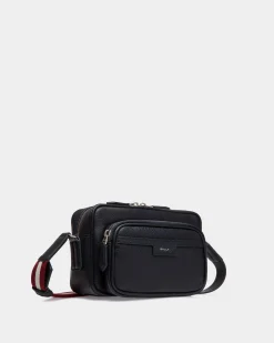 Code Crossbody Bag In Navy Blue Grained Leather