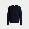 Crewneck Sweater In Navy Blue Wool