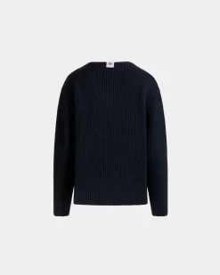 Crewneck Sweater In Navy Blue Wool