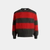 Crewneck Sweater With Bally Crest Logo In Candy Red And Dark Grey Wool
