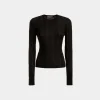 Crewneck Top In Black Cotton And Silk