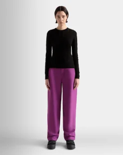 Crewneck Top In Black Cotton And Silk