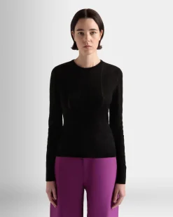 Crewneck Top In Black Cotton And Silk