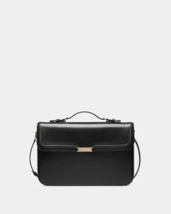 Deco Briefcase in Black Brushed Leather