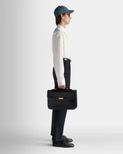 Deco Briefcase in Black Brushed Leather