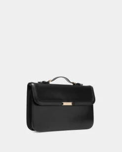 Deco Briefcase in Black Brushed Leather