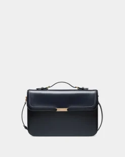 Deco Briefcase in Navy Blue Brushed Leather