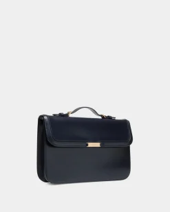 Deco Briefcase in Navy Blue Brushed Leather