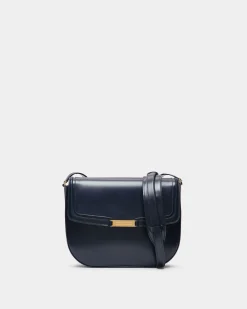 Deco Crossbody Bag in Navy Blue Brushed Leather