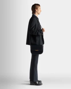 Deco Crossbody Bag in Navy Blue Brushed Leather