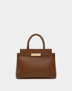 Deco Small Tote Bag in Brown Leather