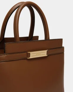 Deco Small Tote Bag in Brown Leather