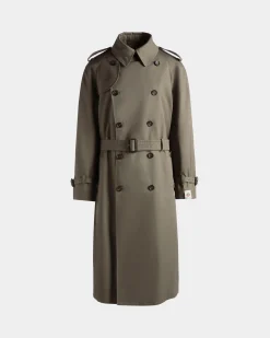 Double-breasted Trench In Military Green Cotton Blend Gabardine