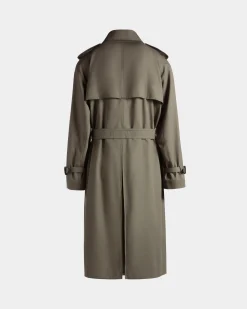 Double-breasted Trench In Military Green Cotton Blend Gabardine