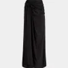 Draped Long Skirt In Black Fluid Twill