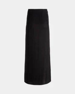 Draped Long Skirt In Black Fluid Twill