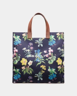 Easy Bally Tote Bag In Mountain Flower Print Canvas And Leather