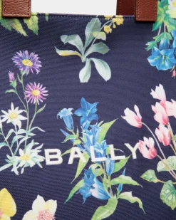 Easy Bally Tote Bag In Mountain Flower Print Canvas And Leather