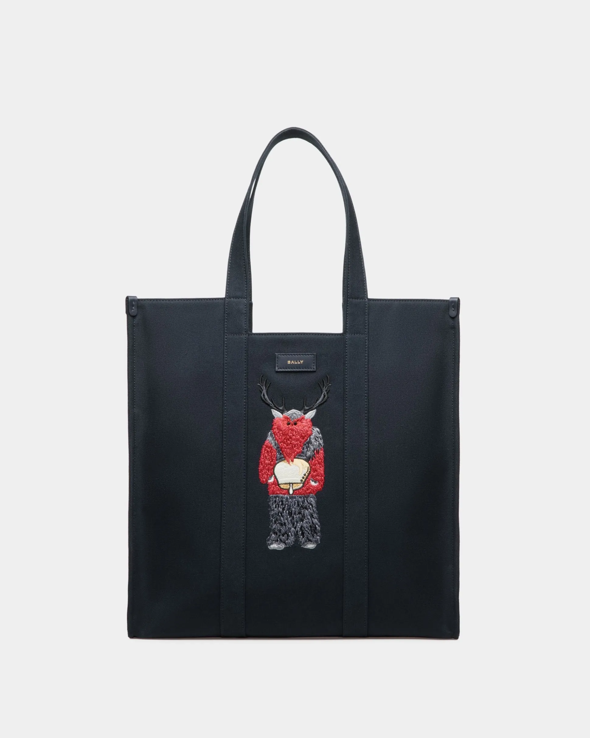 Easy Bally Tote In Navy Blue Cotton Canvas
