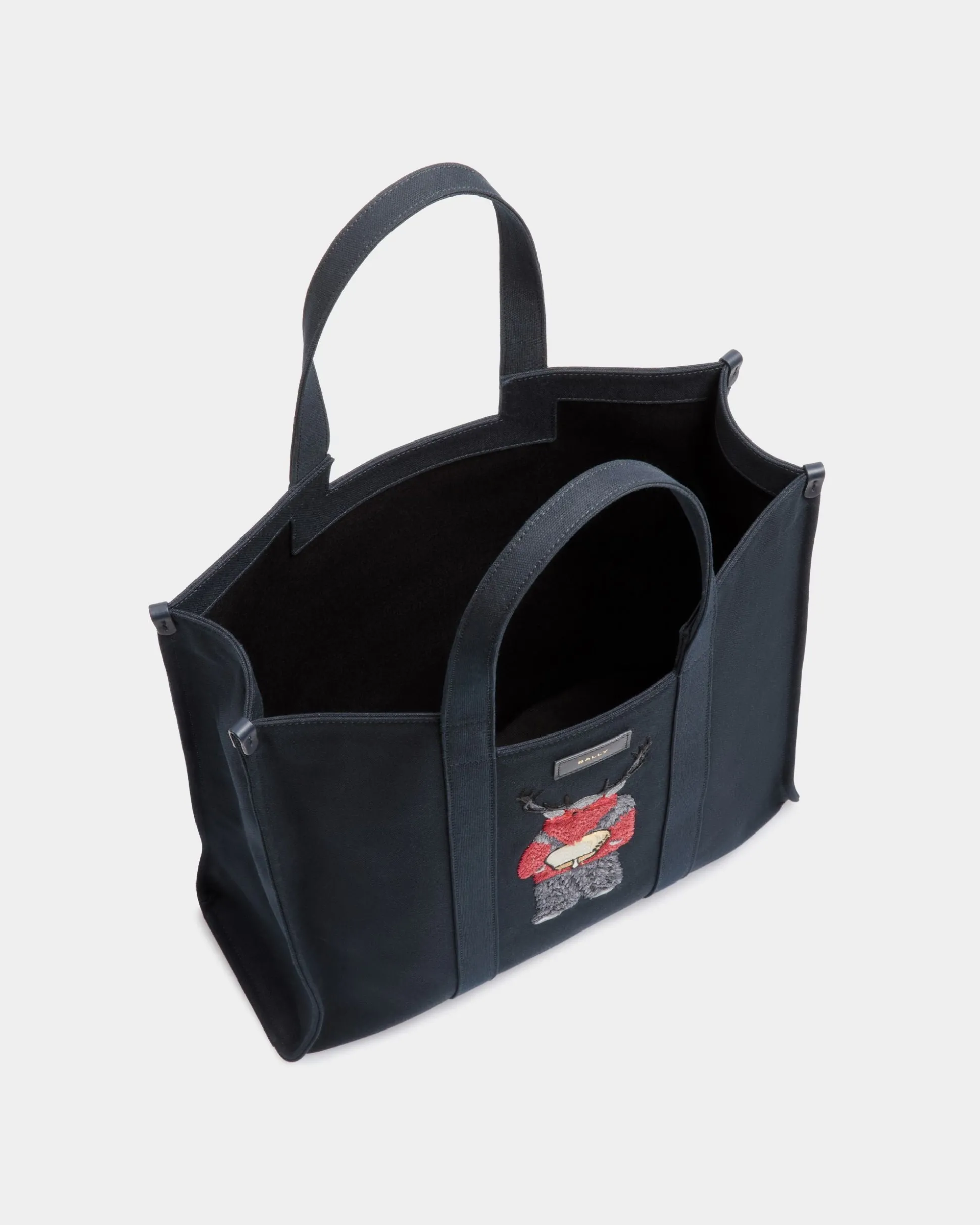 Easy Bally Tote In Navy Blue Cotton Canvas