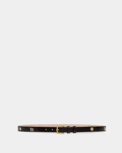 Emblem 95 cm Belt in Black Brushed Leather