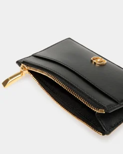 Emblem Card Holder In Black Leather
