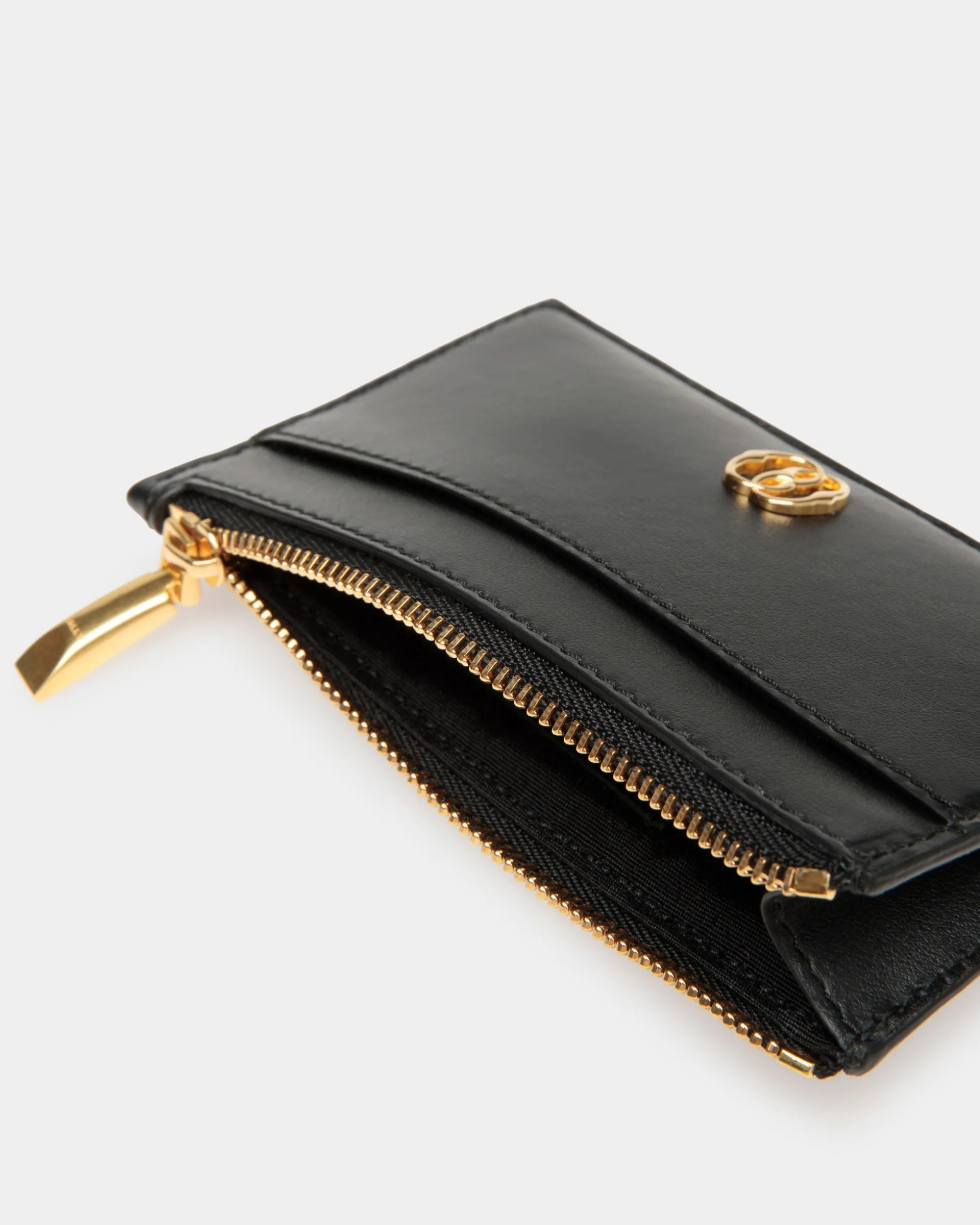 Emblem Card Holder In Black Leather