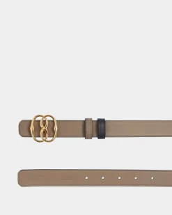 Emblem 25mm Reversible Belt in Navy Blue And Taupe Leather