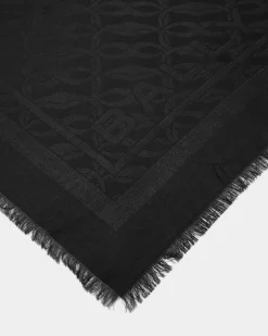 Emblem Print Square Scarf In Black Silk