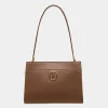 Emblem Shoulder Bag in Brown Grained Leather