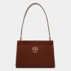 Emblem Shoulder Bag in Brown Suede