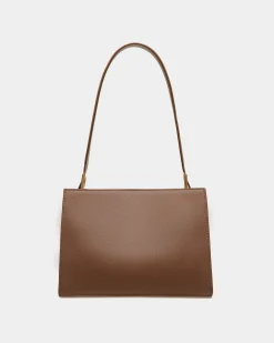 Emblem Shoulder Bag in Brown Grained Leather