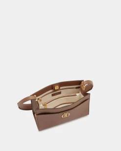 Emblem Shoulder Bag in Brown Grained Leather