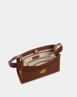 Emblem Shoulder Bag in Brown Suede