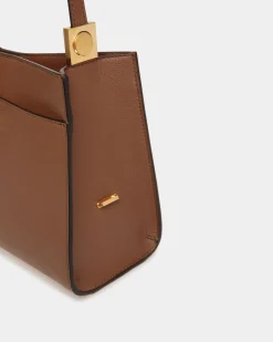 Emblem Shoulder Bag in Brown Grained Leather