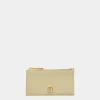 Emblem Zipped Card Holder In Light Green Leather