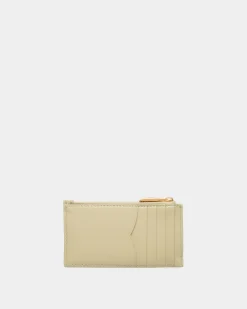 Emblem Zipped Card Holder In Light Green Leather