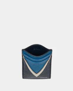 Flag Card Holder in Blue Leather