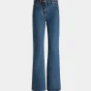 Flared Denim Pants in Medium Blue Cotton